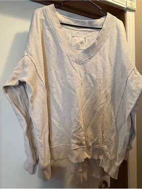 aerie Light Beige V-Neck Oversized Sweater